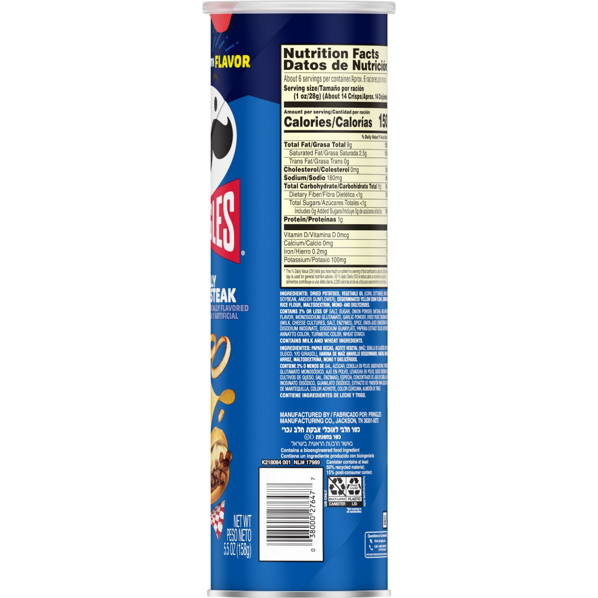 slide 6 of 6, Pringles Potato Crisps, Lunch Snacks, On-the-Go Snacks, Philly Cheesesteak, 5.5oz Can, 1 Can, 5.5 oz