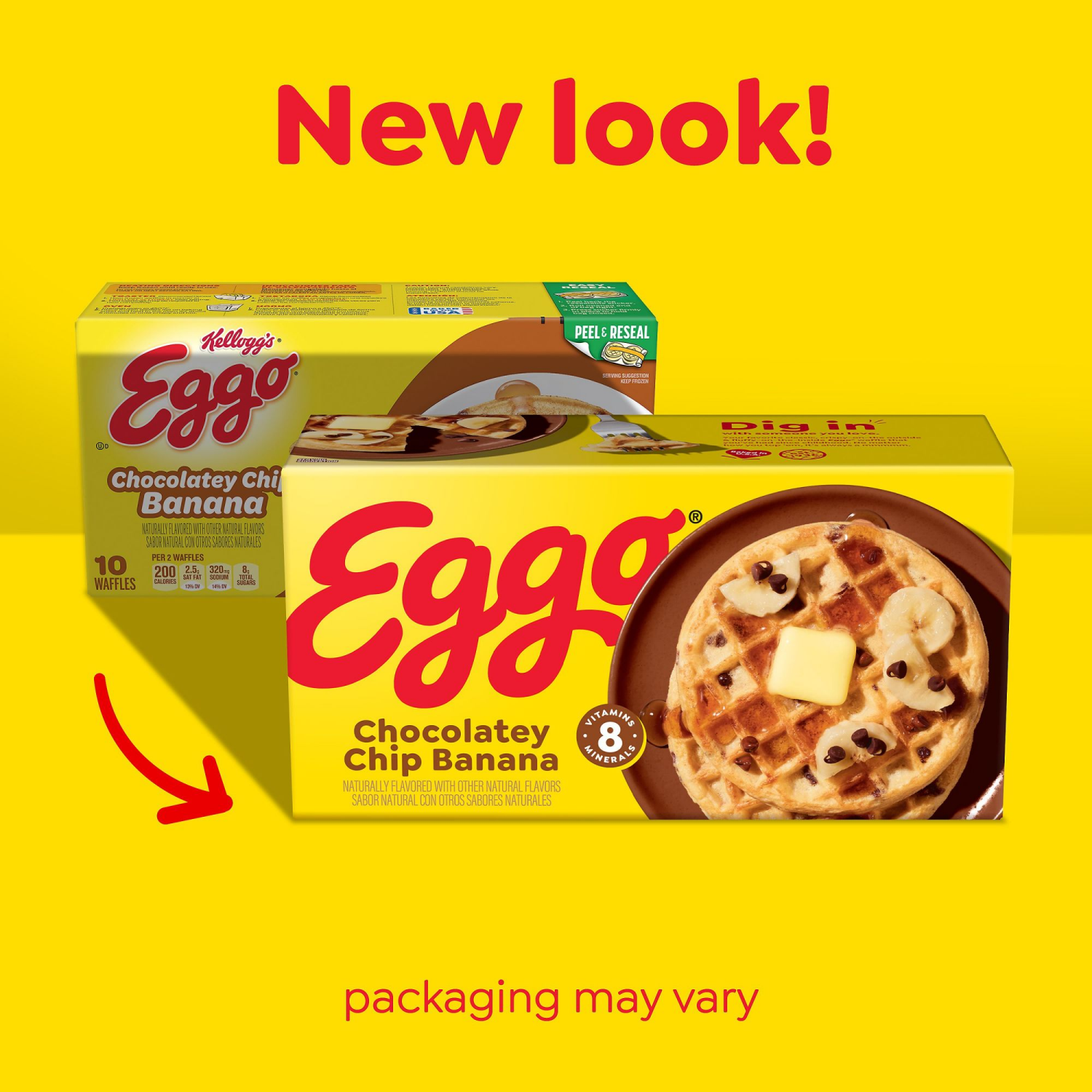 slide 4 of 5, Eggo Kellogg's Eggo Chocolatey Chip Banana Frozen Waffles, 10 ct