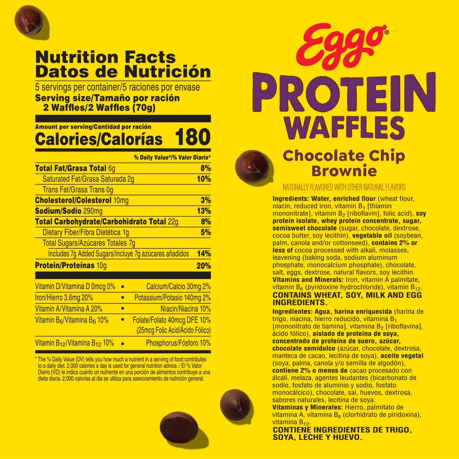 slide 5 of 8, Eggo Kellogg's Eggo Protein Chocolate Chip Brownie Frozen Waffles, 10 ct