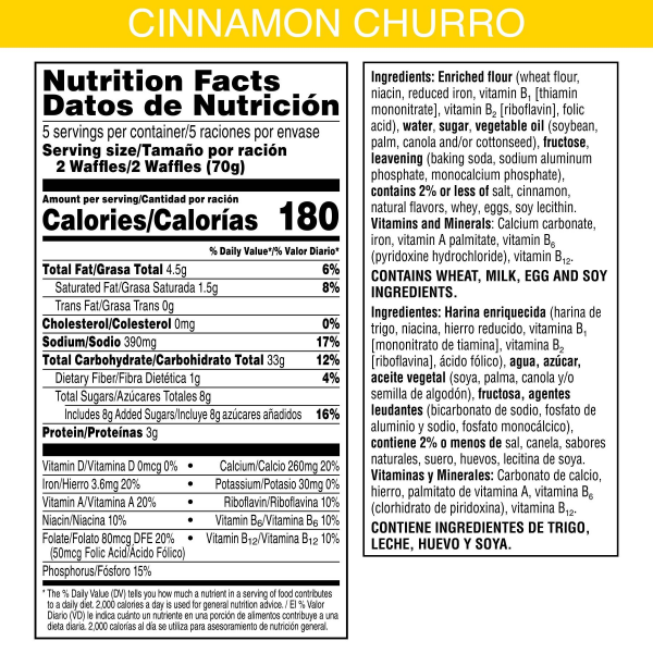 slide 22 of 29, Eggo Frozen Waffles, Frozen Breakfast, Breakfast Food, Cinnamon Churro, 12.3oz Box, 10 Waffles, 12.3 oz