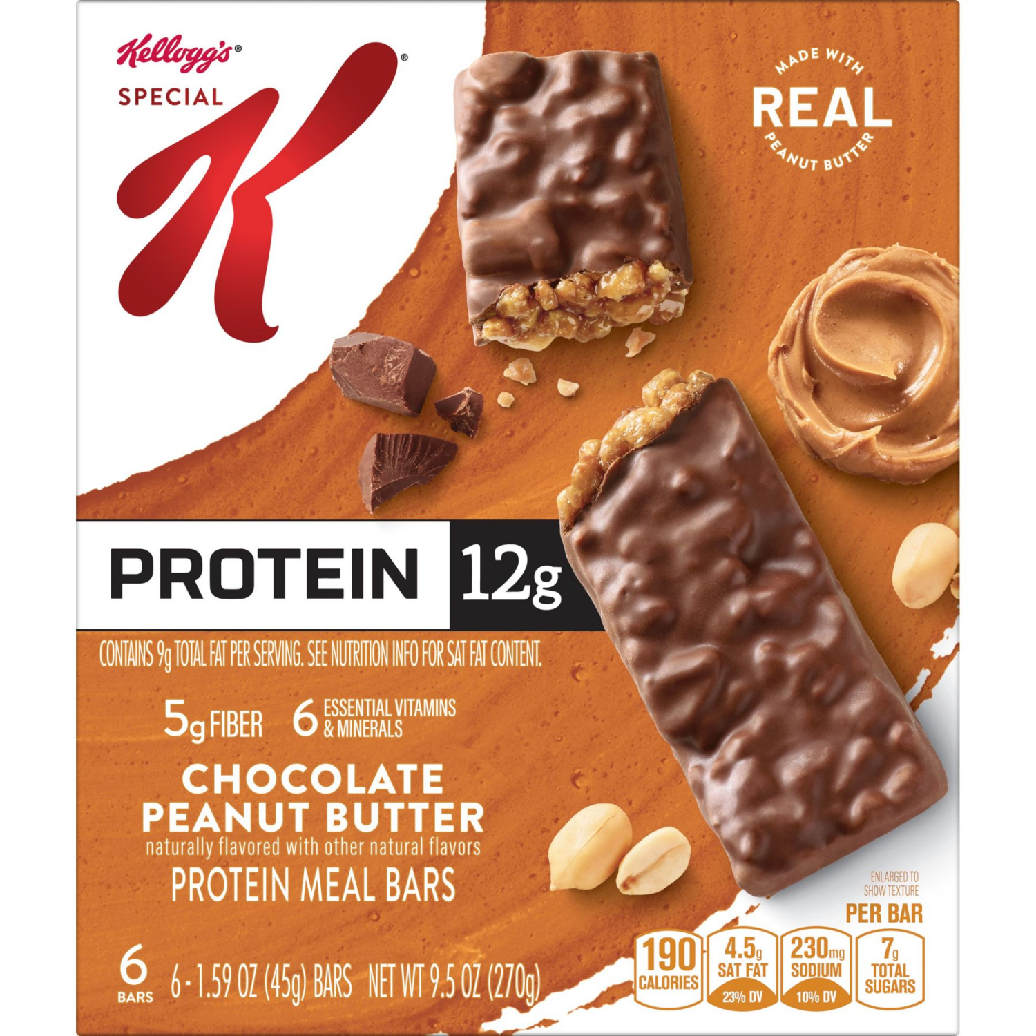 slide 8 of 8, Special K Bar Protein Meal Bars Chocolate Peanut Butter, 6 ct
