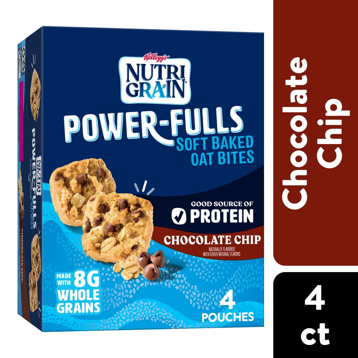 slide 1 of 5, Nutri-Grain Power-Fulls Soft Baked Oat Bites, Protein Snacks, Whole Grain, Chocolate Chip, 5.6oz Box, 4 Pouches, 5.6 oz