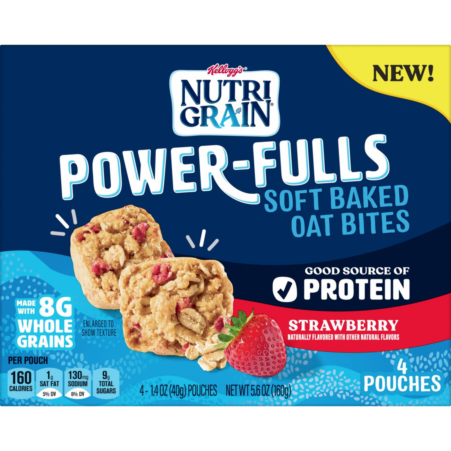 slide 3 of 5, Nutri-Grain Power-Fulls Soft Baked Oat Bites, Protein Snacks, Whole Grain, Strawberry, , 4 Pouches - 5.6 oz, 5.6 oz