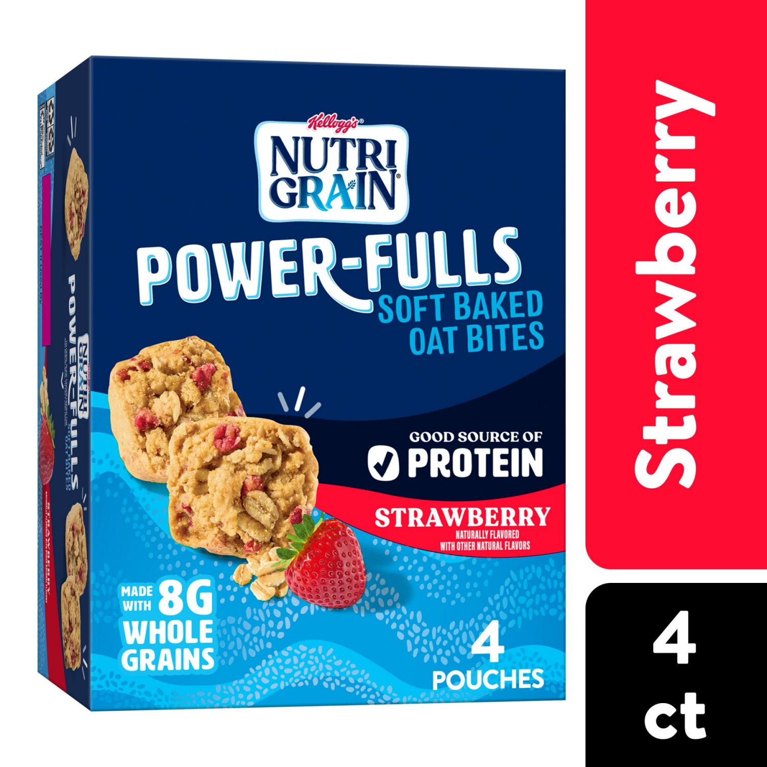slide 1 of 5, Nutri-Grain Power-Fulls Soft Baked Oat Bites, Protein Snacks, Whole Grain, Strawberry, , 4 Pouches - 5.6 oz, 5.6 oz