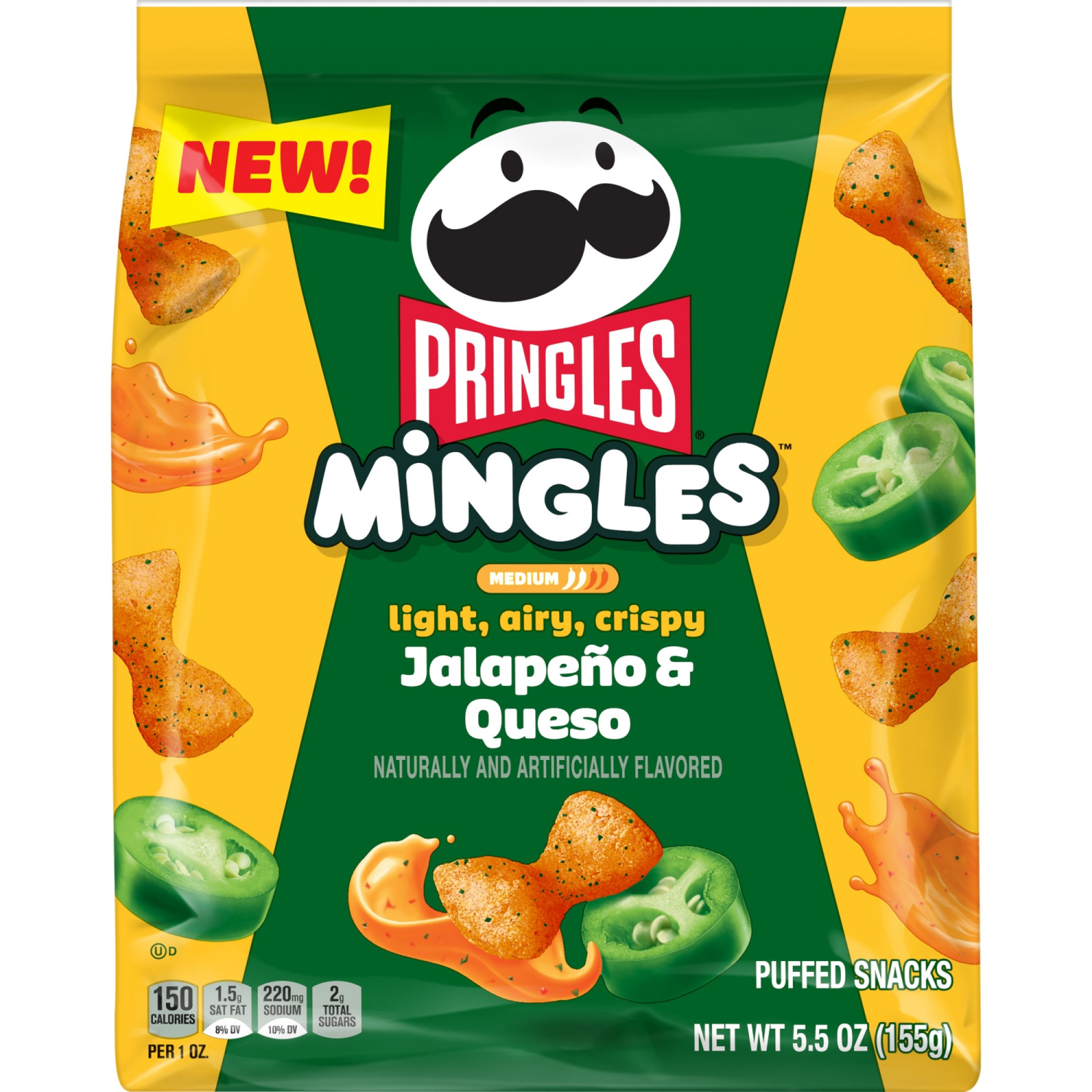 slide 4 of 4, Pringles Mingles Puffed Snacks Jalapeno and Queso, 5.5 oz
