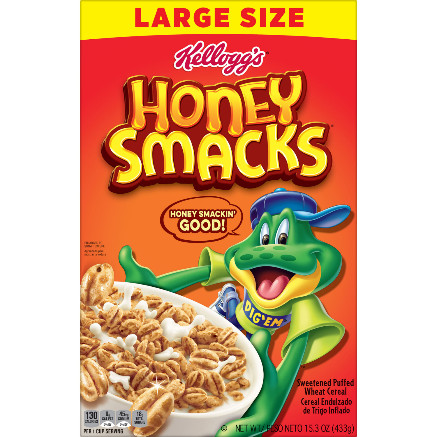 slide 2 of 8, Kellogg's Honey Smacks Breakfast Cereal, Made with Whole Grain, Kids Snacks, Large Size, Original, 15.3oz Box (1 Box), 15.3 oz