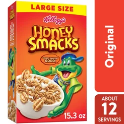 Kellogg's Honey Smacks Breakfast Cereal, Made with Whole Grain, Kids Snacks, Large Size, Original, 15.3oz Box (1 Box)