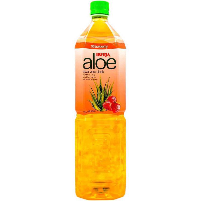 slide 1 of 1, IBERIA aloe Strawberry Aloe Vera Drink - 50.8 fl oz Bottle, 50.8 fl oz