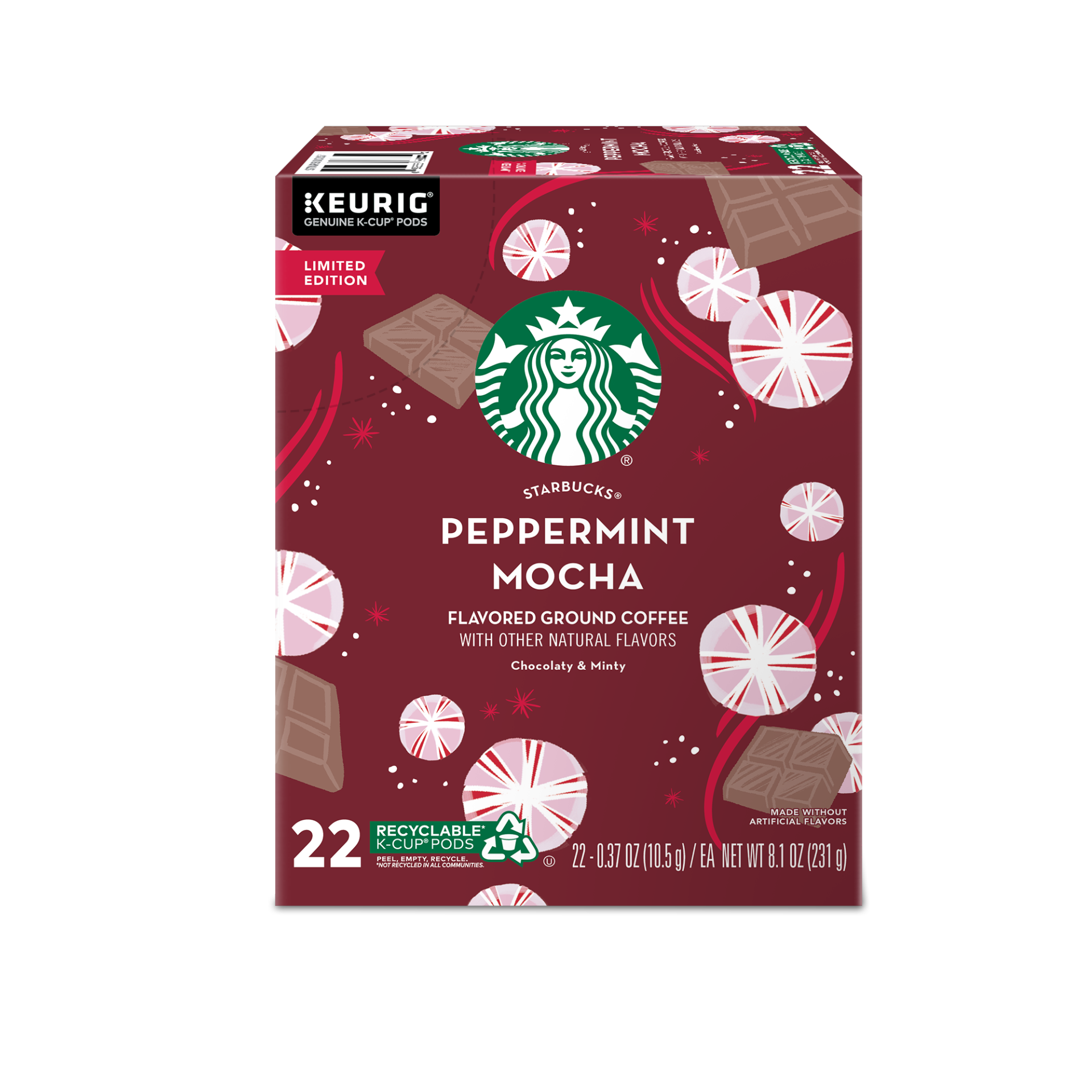 slide 1 of 8, Starbucks Peppermint Mocha Coffee Keurig K-Cup Pods, 22 ct