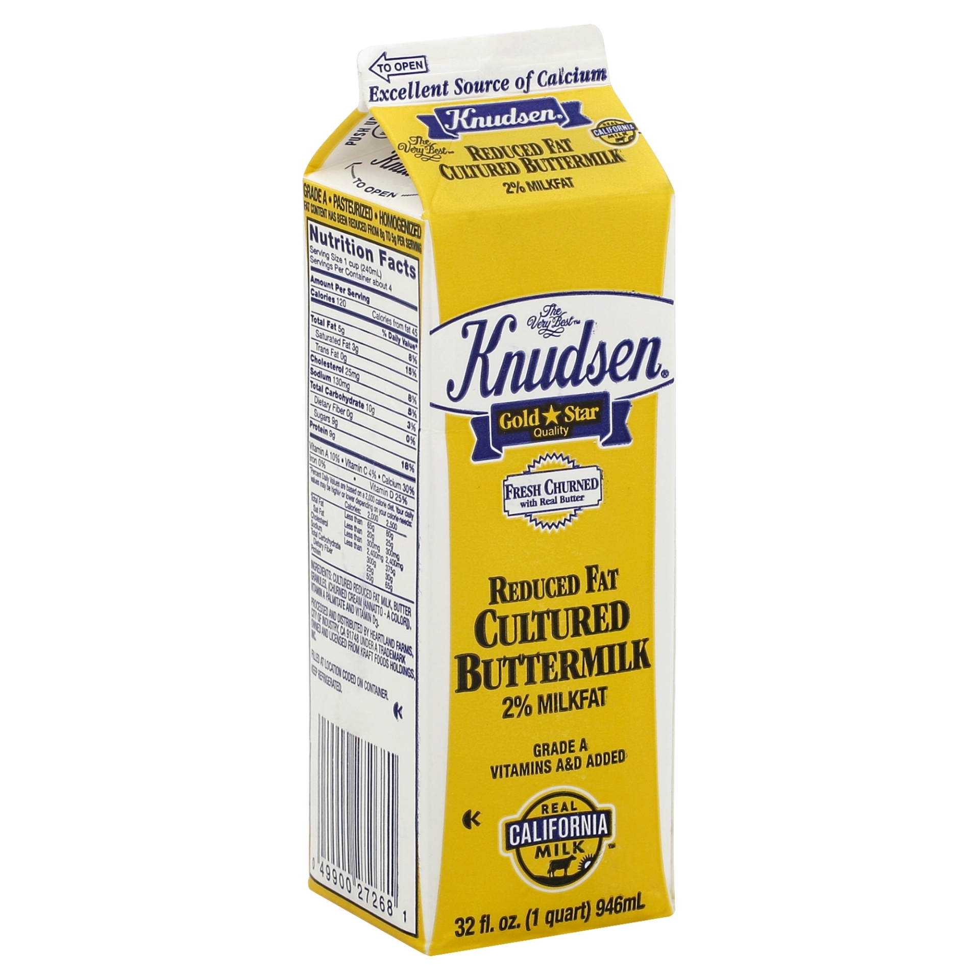 slide 1 of 1, Knudsen Reduced Fat Cultured Buttermilk, 32 fl oz