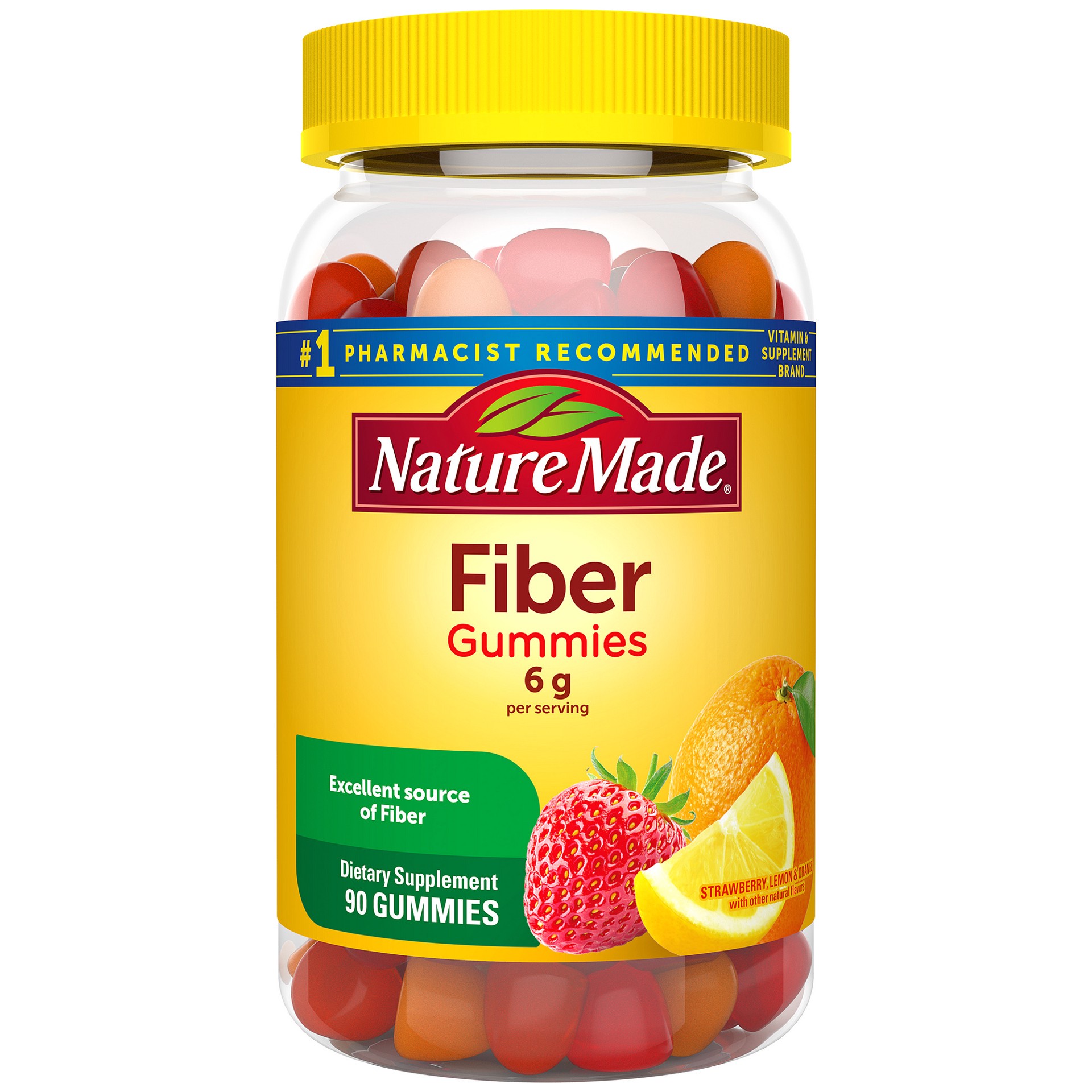 slide 1 of 12, Nature Made Fiber 6 g, Dietary Supplement for Digestive Health Support, 90 Fiber Gummies, 30 Day Supply, 90 ct