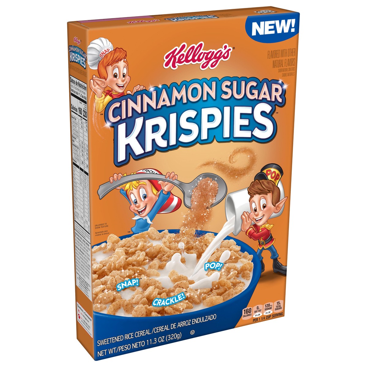 slide 3 of 8, Kellogg's Cinnamon Sugar Krispies Breakfast Cereal, Kids Snacks, Family Breakfast, Cinnamon Sugar Flavor, 11.3oz Box, 1 Box, 11.3 oz