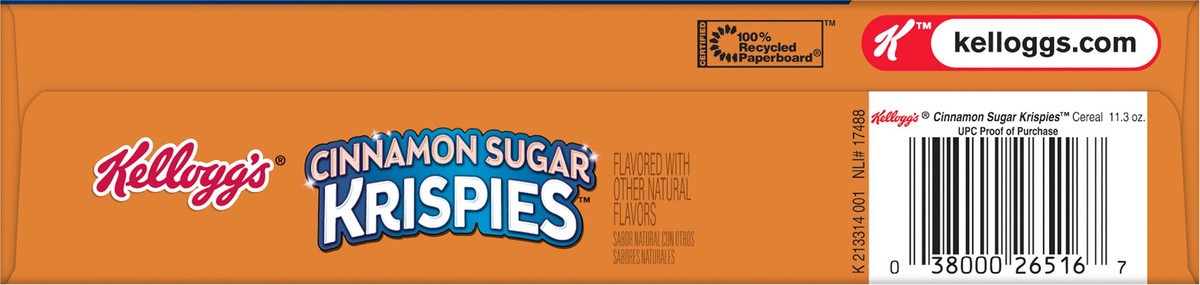 slide 4 of 8, Kellogg's Cinnamon Sugar Krispies Breakfast Cereal, Kids Snacks, Family Breakfast, Cinnamon Sugar Flavor, 11.3oz Box, 1 Box, 11.3 oz