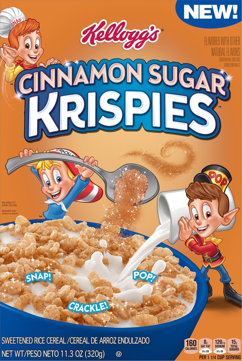 slide 6 of 8, Kellogg's Cinnamon Sugar Krispies Breakfast Cereal, Kids Snacks, Family Breakfast, Cinnamon Sugar Flavor, 11.3oz Box, 1 Box, 11.3 oz