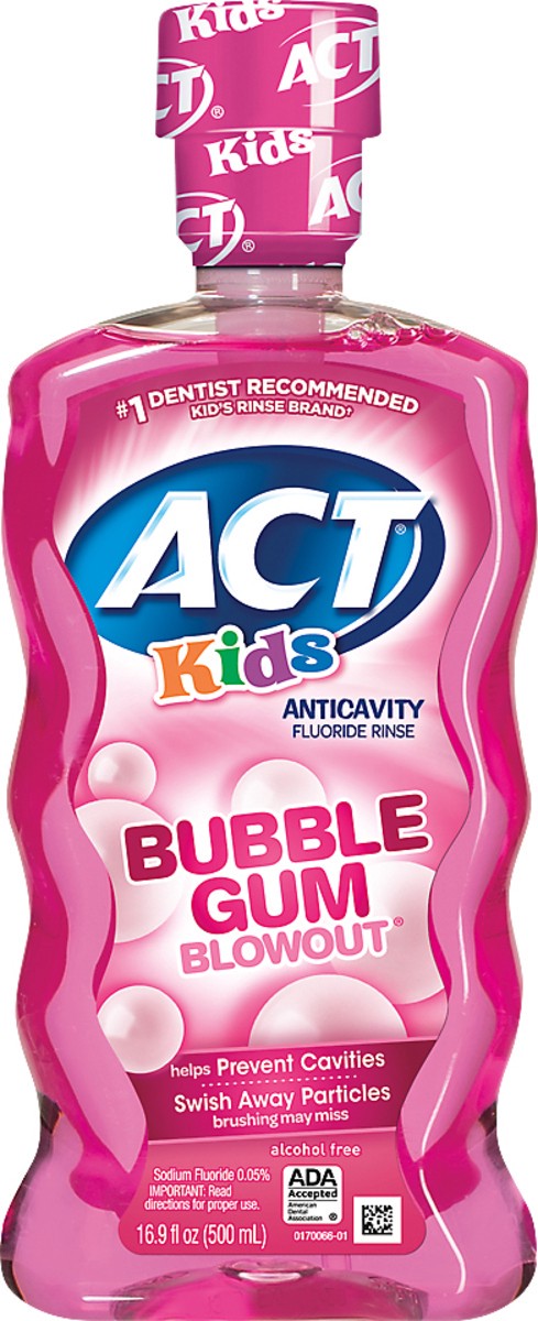 slide 3 of 6, ACT Kids Anticavity Bubble Gum Blowout Fluoride Rinse 16.9 oz, 16.9 fl oz