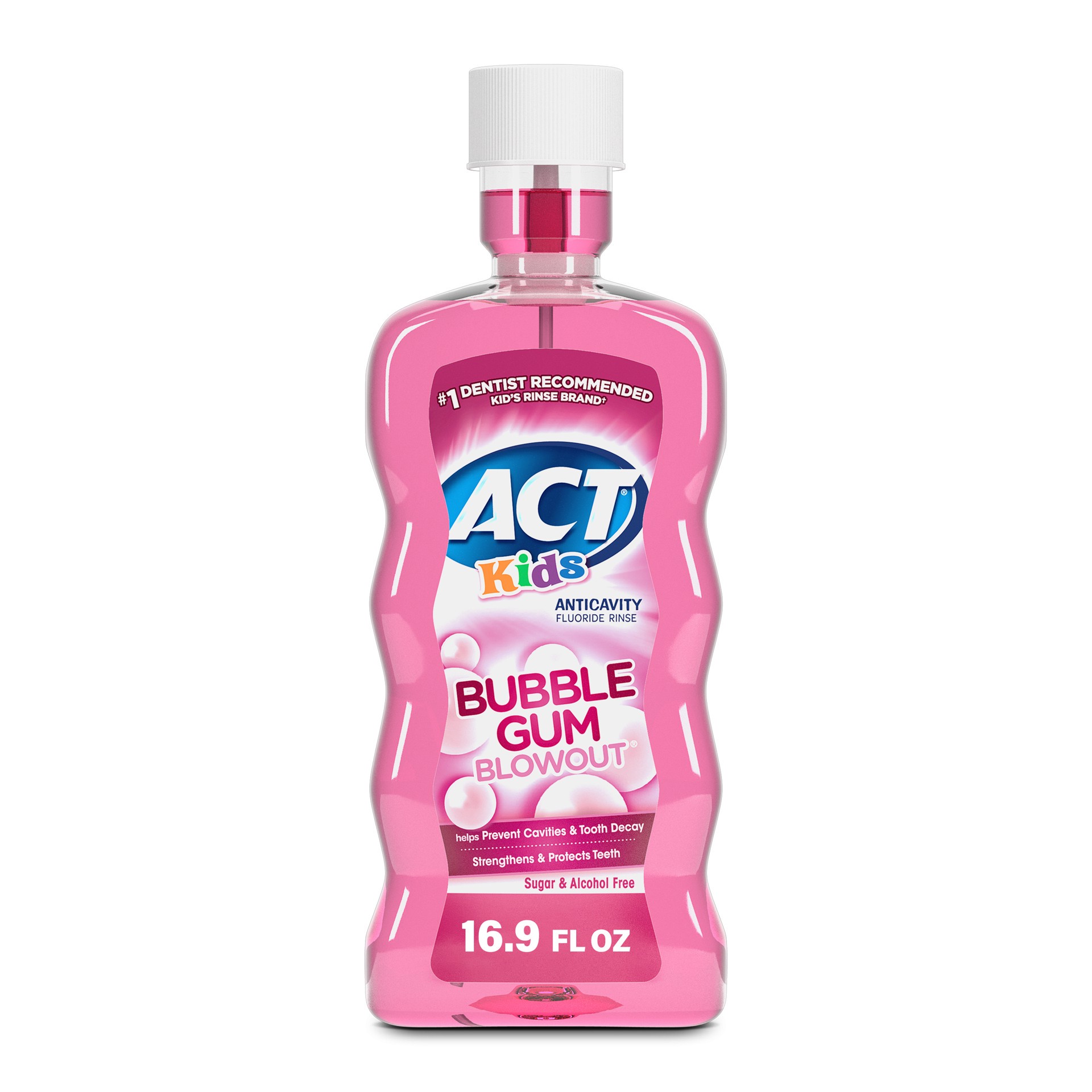 slide 1 of 6, ACT Kids Anticavity Fluoride Rinse, Bubble Gum Blowout, 16.9 fl. oz., 16.9 fl oz