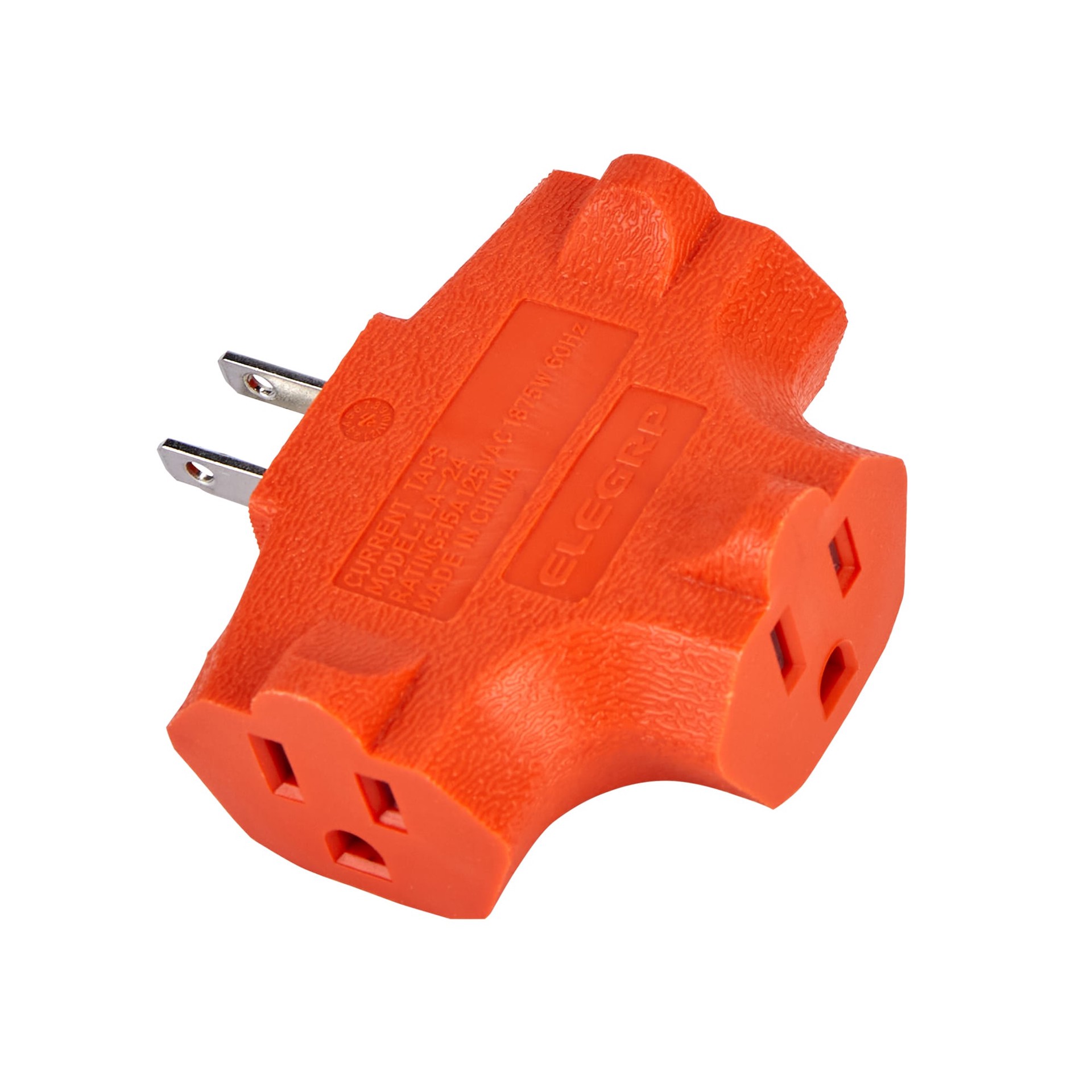 slide 2 of 6, Project Source 15 -Amp 3-wire grounding Single to triple Orange Basic Standard Adapter, 1 ct