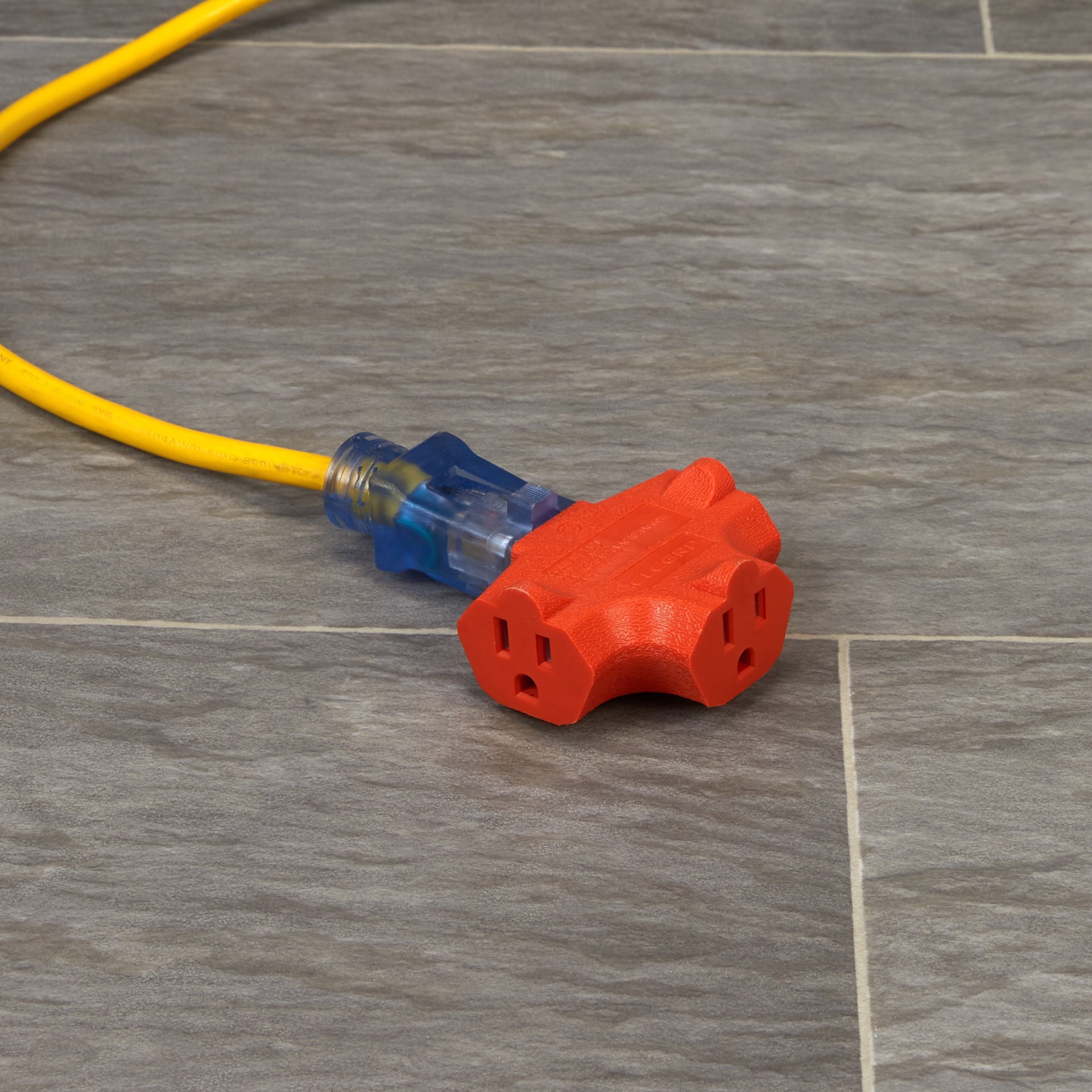 slide 3 of 6, Project Source 15 -Amp 3-wire grounding Single to triple Orange Basic Standard Adapter, 1 ct