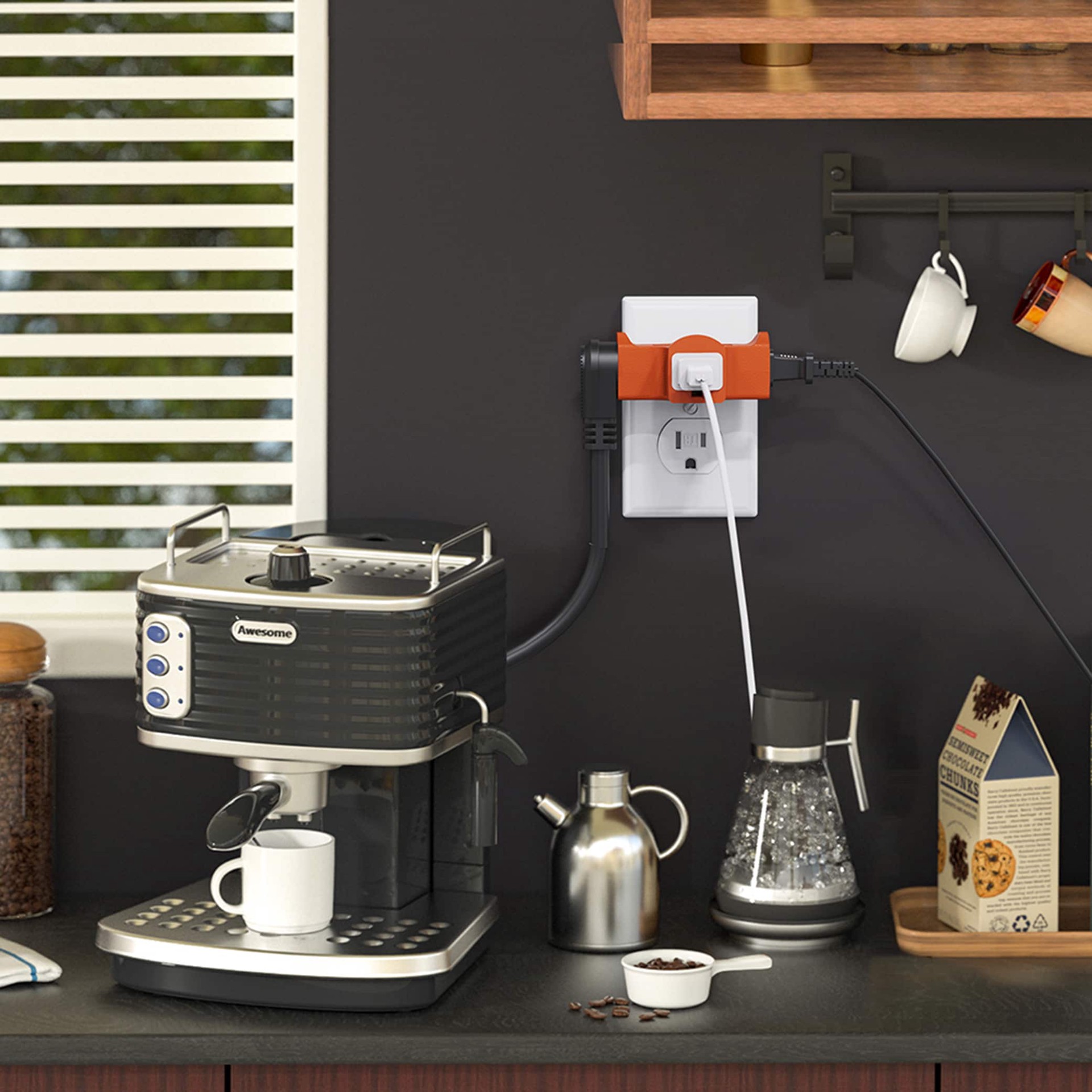 slide 5 of 6, Project Source 15 -Amp 3-wire grounding Single to triple Orange Basic Standard Adapter, 1 ct