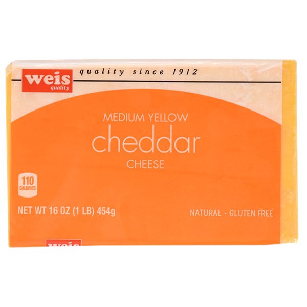 slide 1 of 1, Weis Quality Medium Yellow Cheddar Bar Cheese - 16 oz, 16 oz