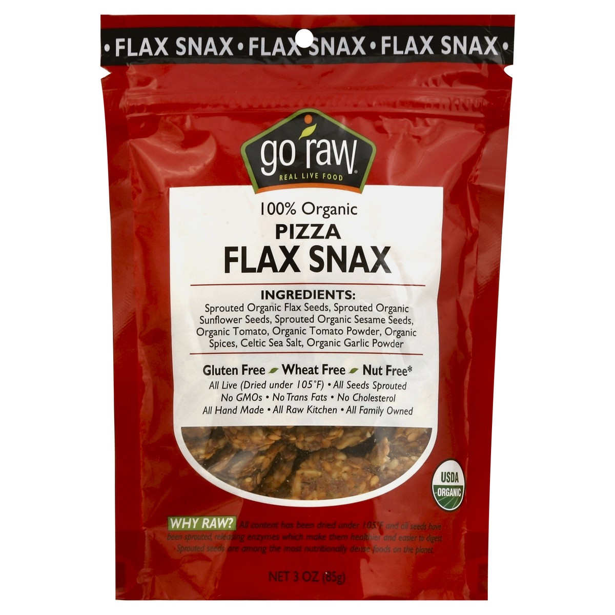 slide 4 of 4, Go Raw Sprouted Flax Snax Zesty Pizza, 2 oz