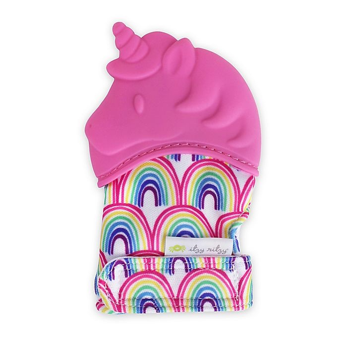 slide 1 of 1, Itzy Ritzy Unicorn Silicone Teething Mitt - Pink, 1 ct