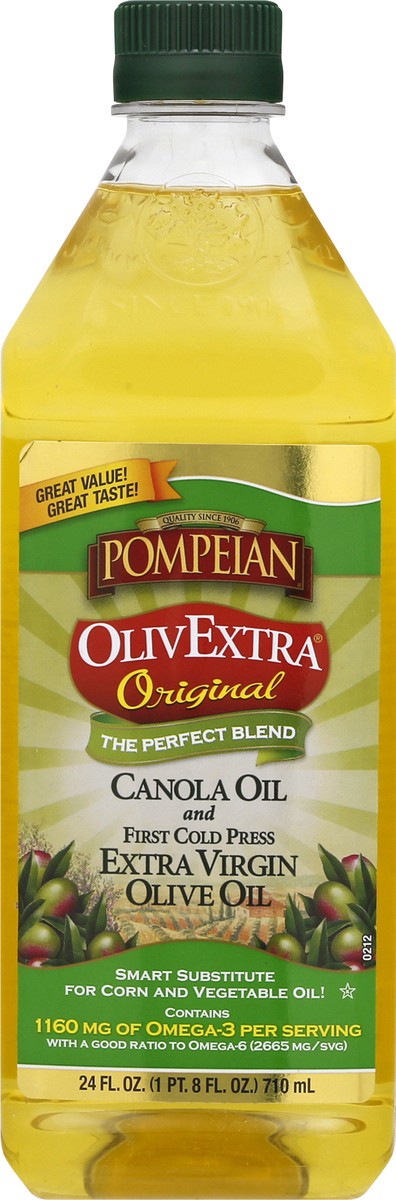 slide 6 of 9, Pompeian Original First Cold Press Canola Oil and Extra Virgin Olive Oil 24 oz, 24 oz