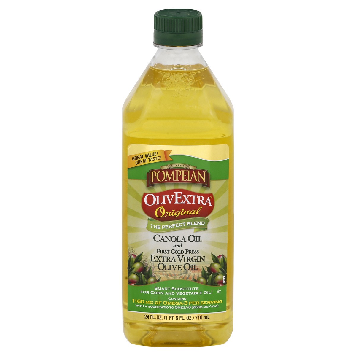 slide 1 of 9, Pompeian Original First Cold Press Canola Oil and Extra Virgin Olive Oil 24 oz, 24 oz