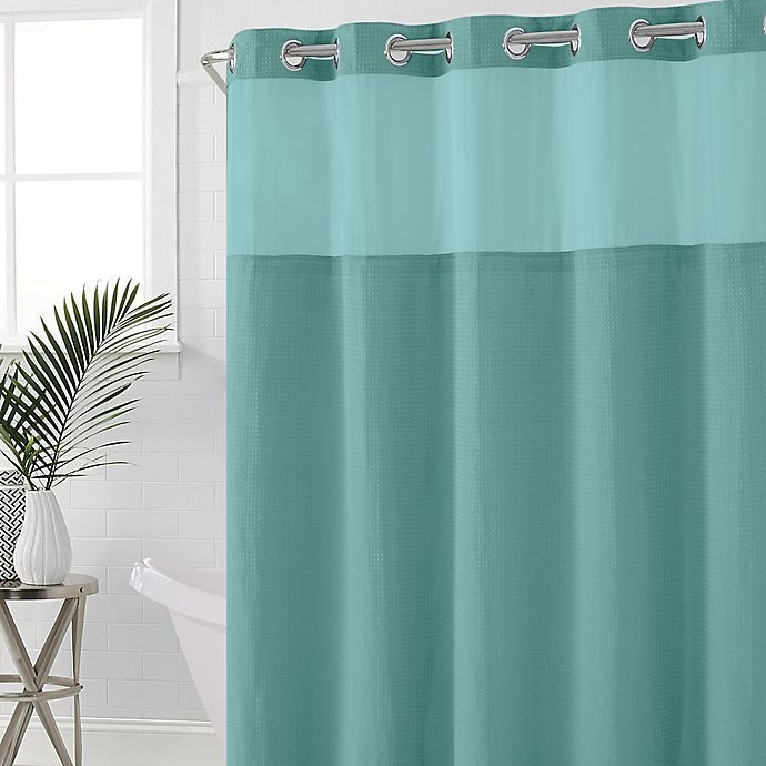 slide 2 of 2, Hookless Waffle Stall Fabric Shower Curtain - Sea Blue, 54 in x 80 in