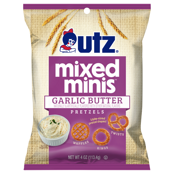 slide 1 of 1, Utz Garlic Butter Flavored Mixed Minis Pretzels, 4 oz