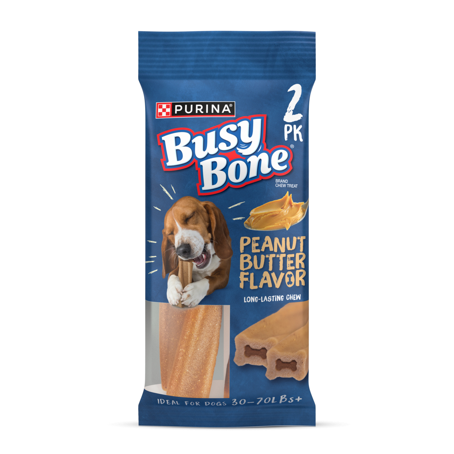 slide 1 of 8, Purina Busy Bone Adult Dog Chew Bone Treats, Peanut Butter - 2 ct. Pouch, 2 ct