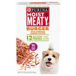 Moist & Meaty Purina Moist and Meaty Burger With Cheddar Cheese Flavor Dry Soft Dog Food Pouches - 12 ct. Pouch