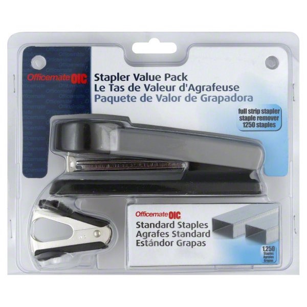 slide 1 of 1, OfficeMate Oic Stapler Set Including Staples And Staple Remover - 3 Piece - Black, 3 ct