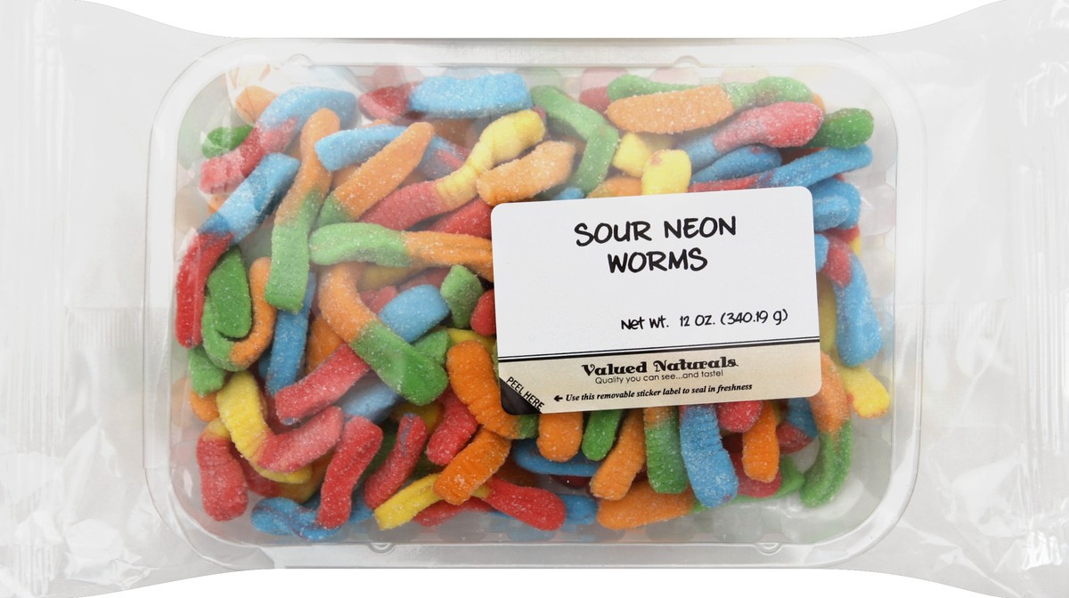 slide 2 of 5, Valued Naturals Sour Neon Worms 12 oz, 12 oz
