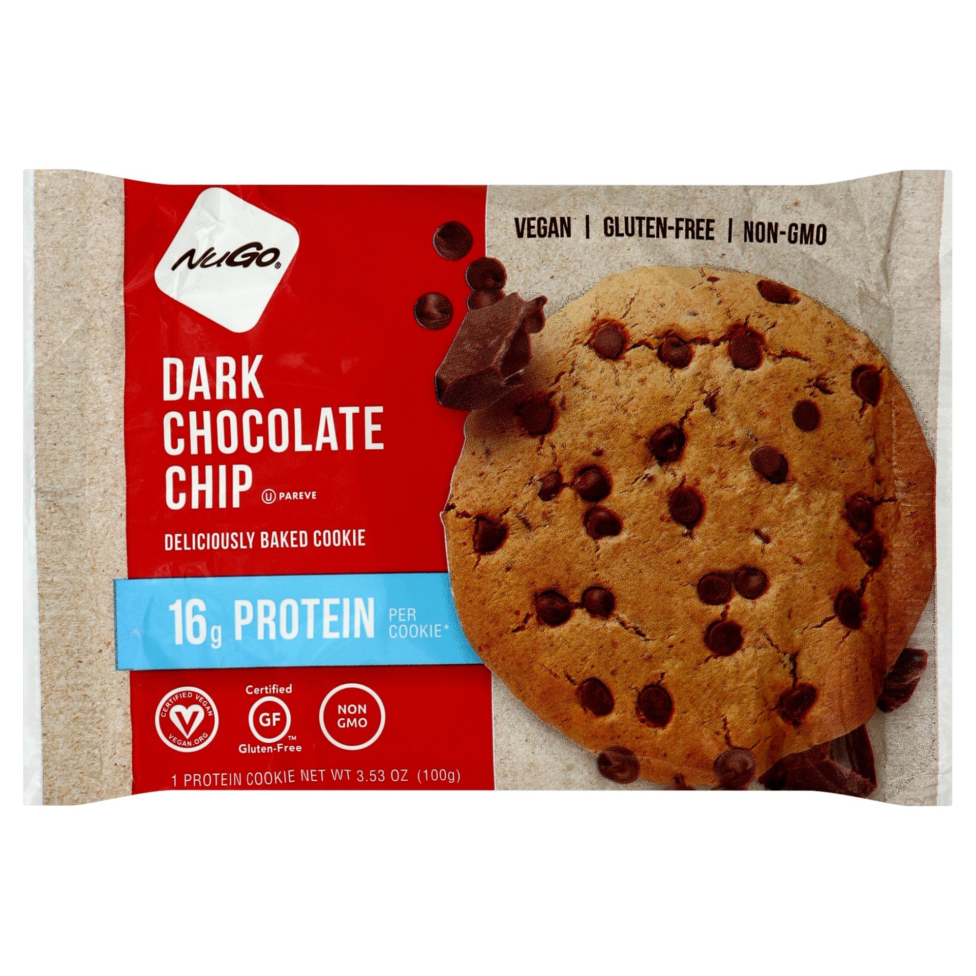 slide 1 of 5, NuGo Protein Cookie Dark Chocolate Chip, 3.53 oz