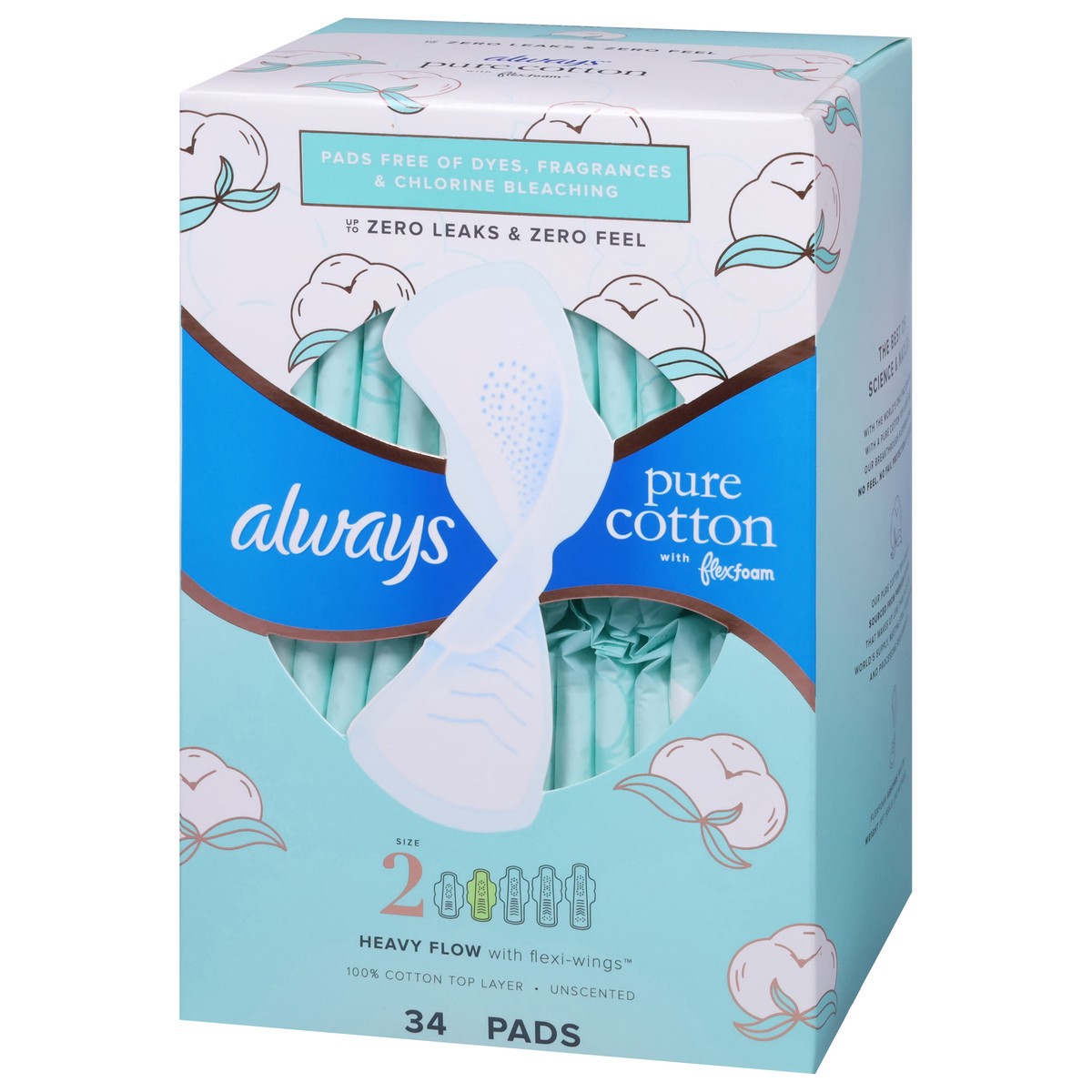 slide 2 of 12, Always Heavy Flow Pure Cotton Unscented Pads Size 2 34 ea, Size 2