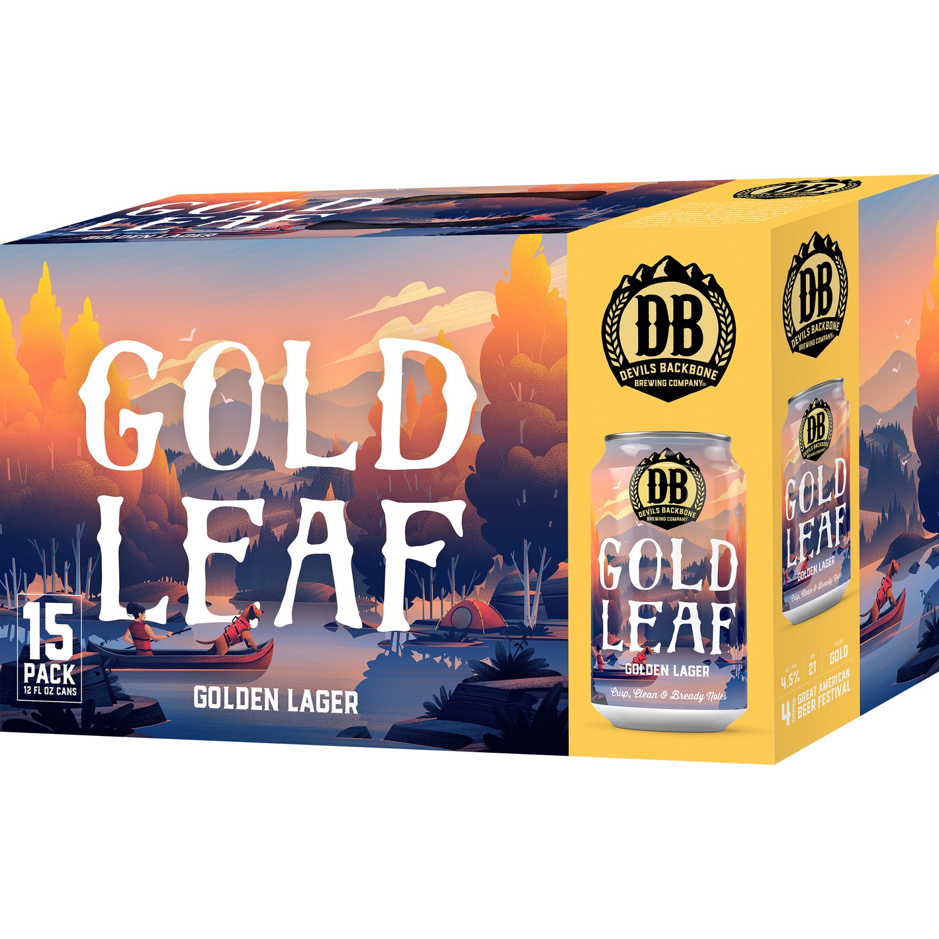 slide 2 of 2, Devils Backbone Brewing Company Gold Leaf Lager Craft Beer Beer, 15 ct; 12 fl oz