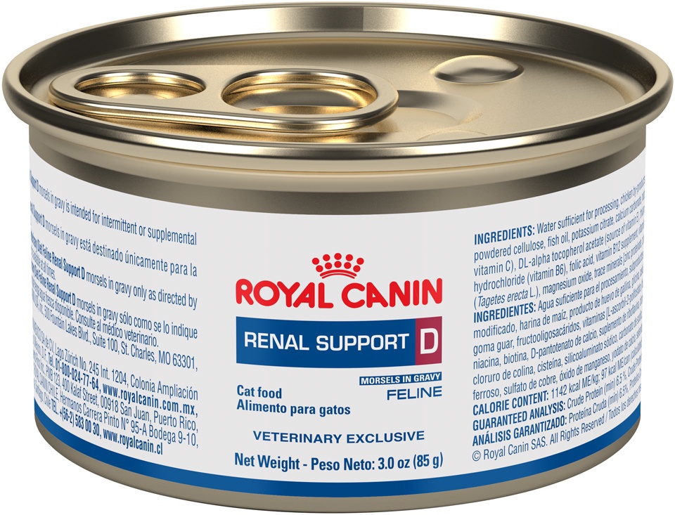 slide 1 of 7, Royal Canin Feline Veterinary Exclusive Renal Support D Morsels in Gravy Wet Cat, 3 oz
