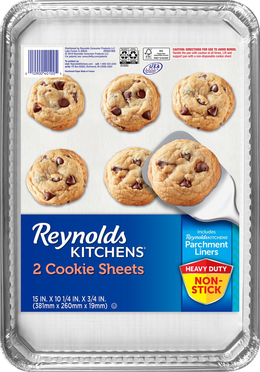 slide 2 of 4, Reynolds Kitchens 15 in. x 10-1/4 in. x 3/4 in. Parchment-Lined Cookie Sheets 2 ct Pack, 2 ct