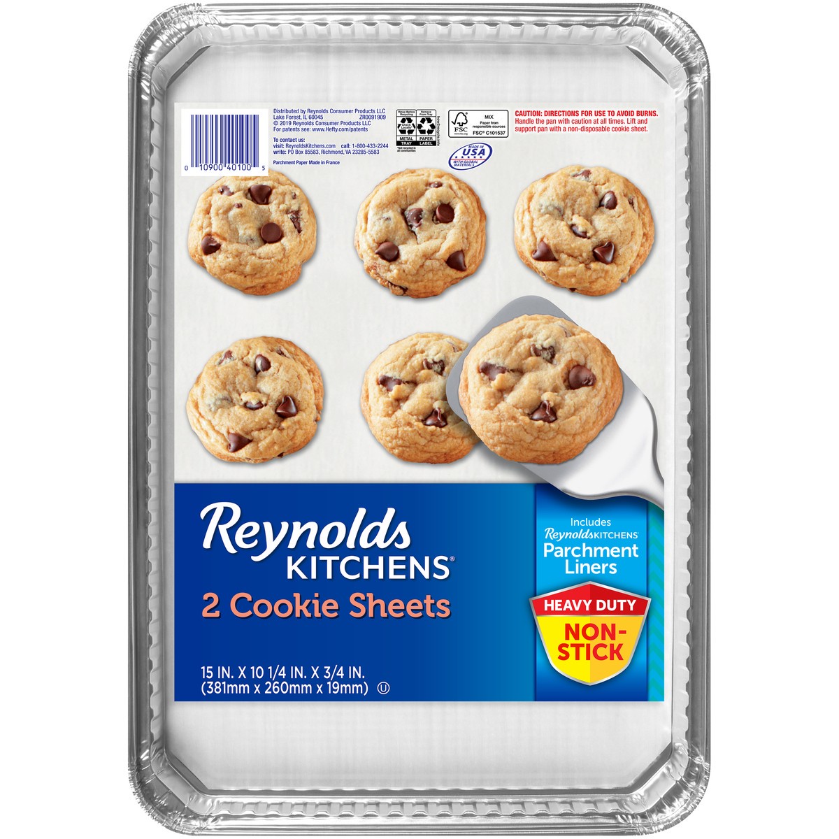 slide 1 of 4, Reynolds Kitchens 15 in. x 10-1/4 in. x 3/4 in. Parchment-Lined Cookie Sheets 2 ct Pack, 2 ct