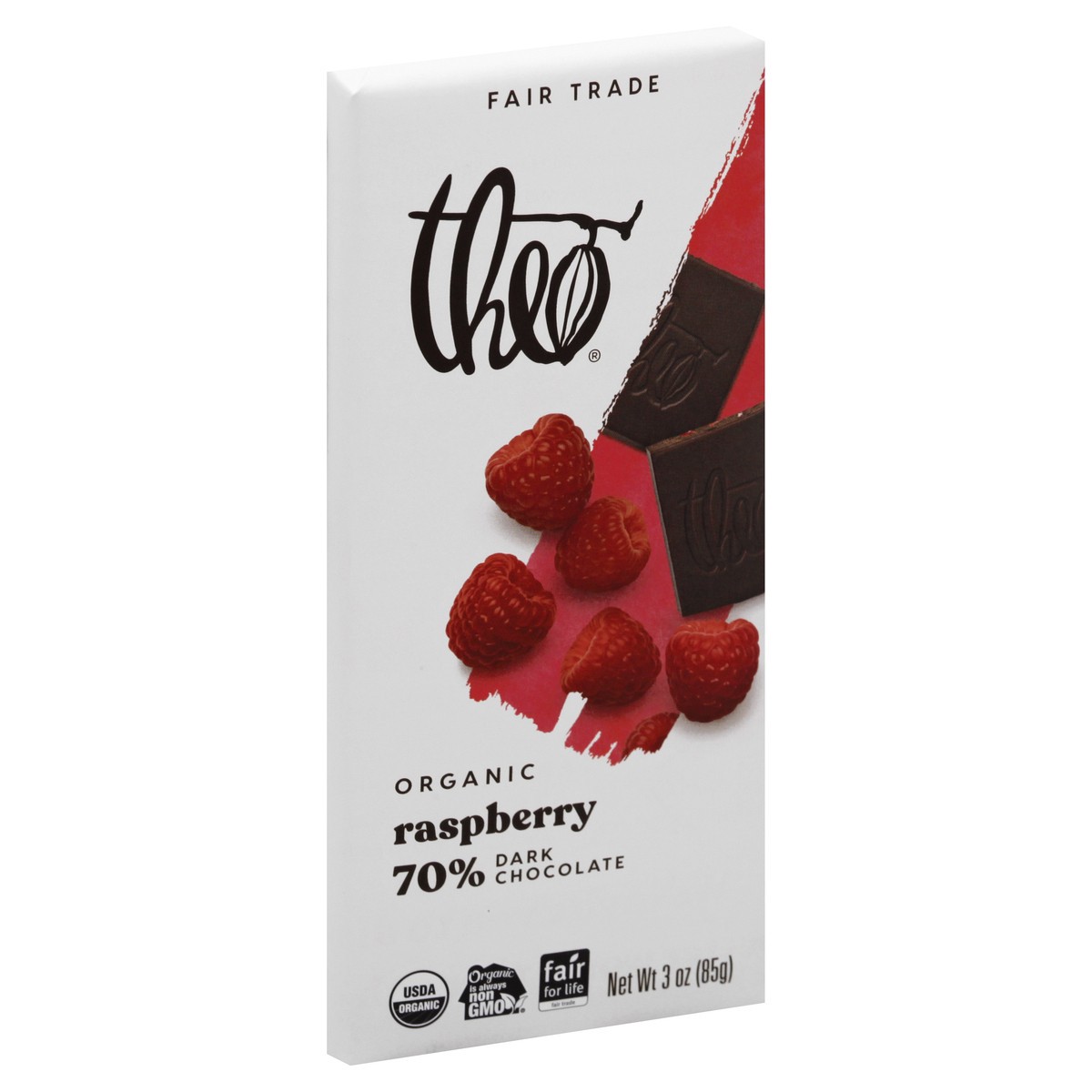 slide 7 of 13, Theo Chocolate Organic Fair Trade Dark Chocolate Raspberry Wrapper - 3 Oz, 3 oz