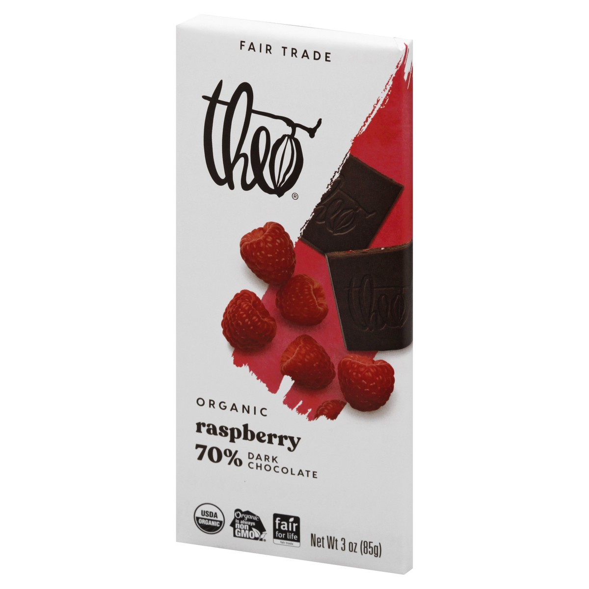 slide 9 of 13, Theo Chocolate Organic Fair Trade Dark Chocolate Raspberry Wrapper - 3 Oz, 3 oz