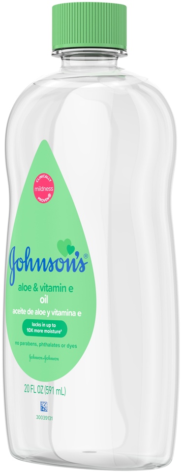 slide 5 of 6, Johnson's Oil, Mineral Oil with Aloe Vera & Vitamin E to help reduce Moisture Loss, Soothing, Moisturizing Baby Massage Oil, 20 fl. oz, 20 fl oz