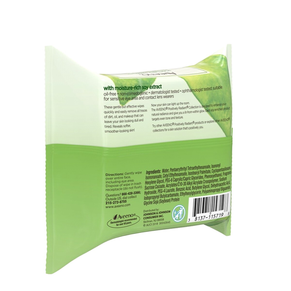 slide 2 of 3, Aveeno Positively Radiant Makeup Removing Wipes, 25 Count, 25 ct