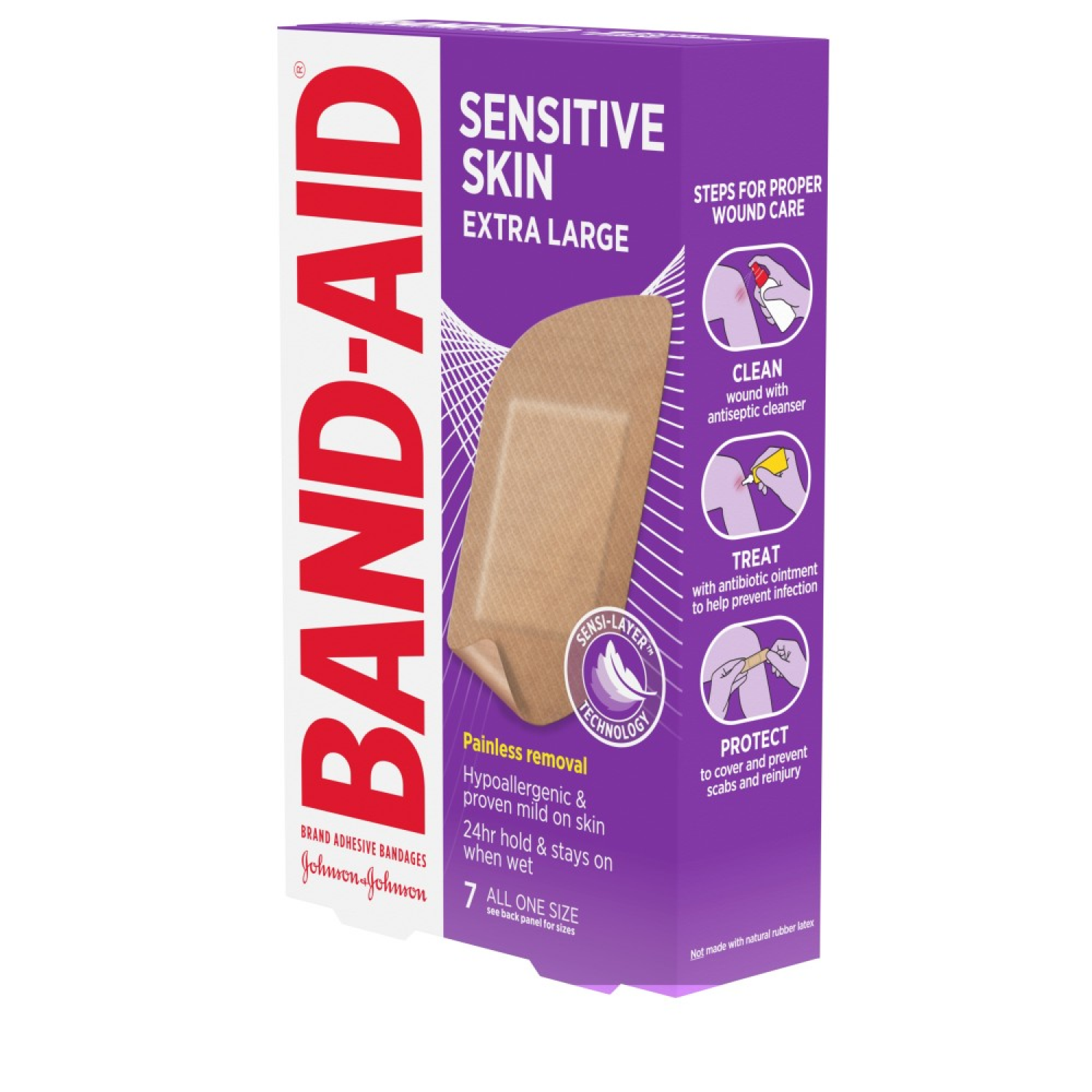 slide 4 of 4, BAND-AID Brand Adhesive Bandages, Sensitive Skin, Extra Large, 7 Count, 7 ct