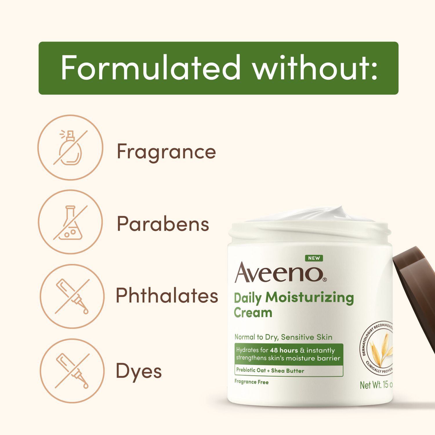 slide 4 of 4, Aveeno Daily Moisturizing Cream, Fragrance Free, 15 Oz, 15 oz