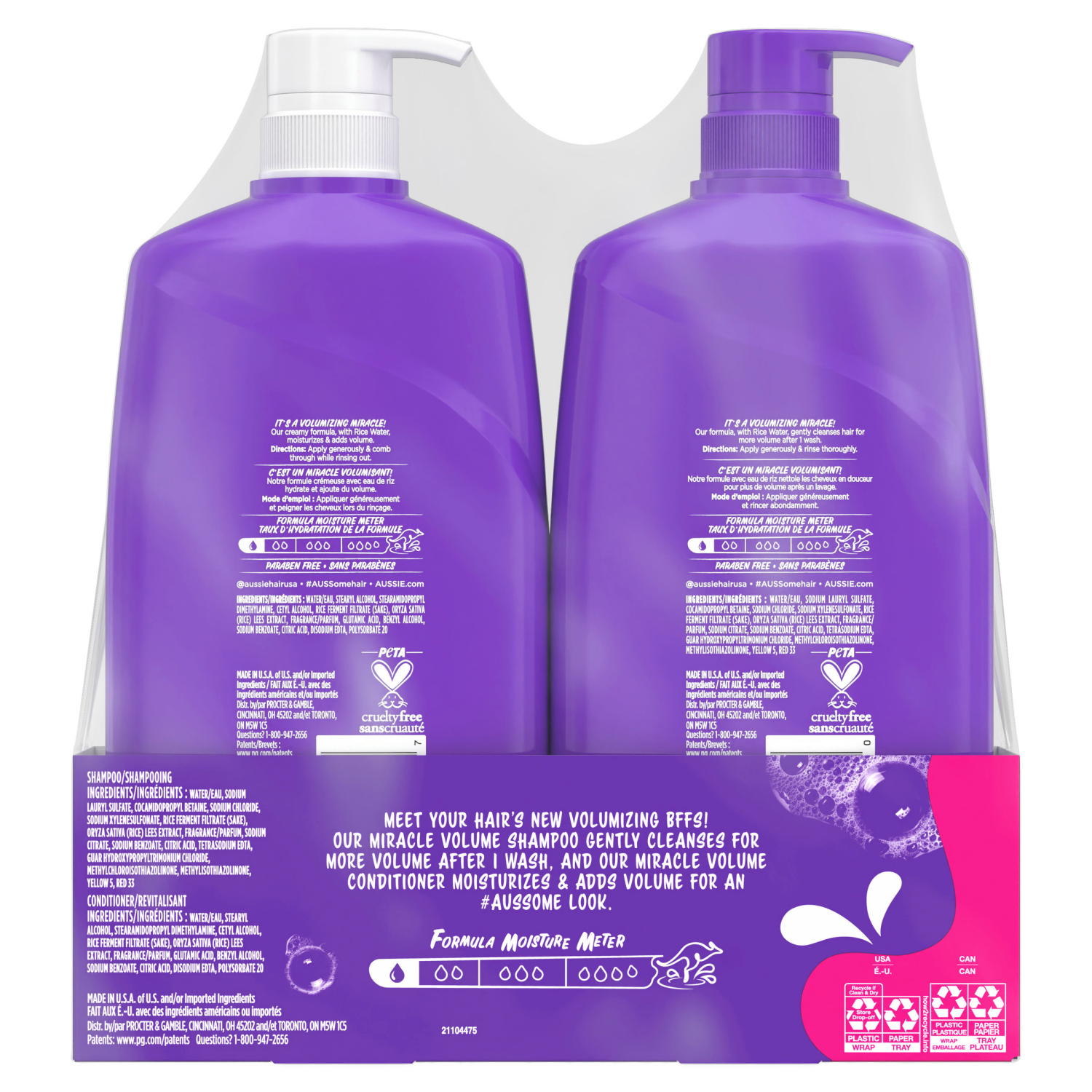 slide 3 of 8, Aussie Shampoo & Conditioner with Bamboo & Australian Kakadu Plum 2-778 ml Bottles, 2 ct