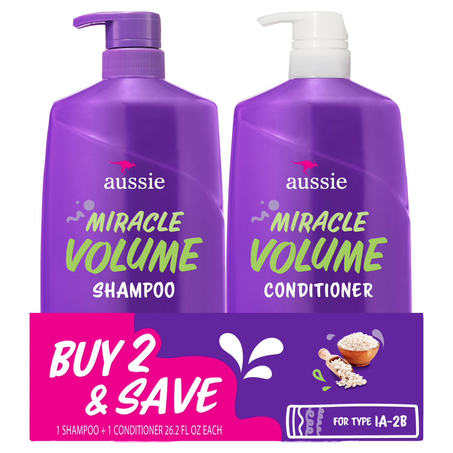 slide 1 of 8, Aussie Shampoo & Conditioner with Bamboo & Australian Kakadu Plum 2-778 ml Bottles, 2 ct