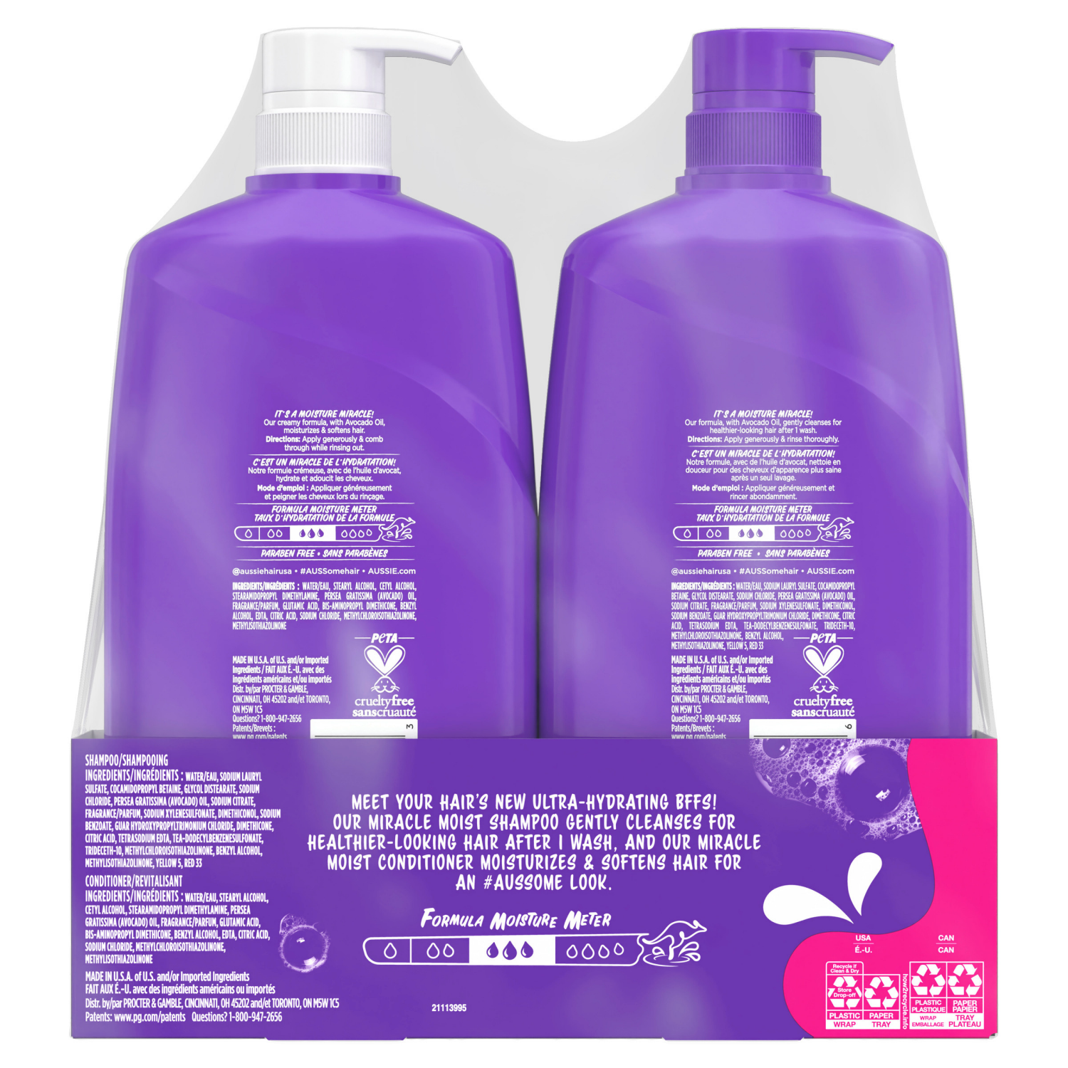 slide 3 of 8, Aussie Miracle Moist Shampoo and Conditioner Dual Pack, for All Hair Types, Paraben-Free, 26.2 fl oz Pump Bottles, 2 ct