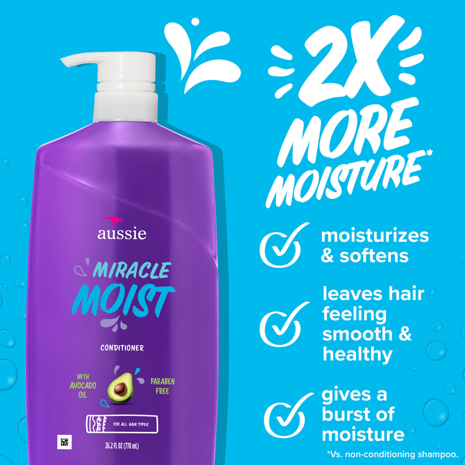 slide 4 of 8, Aussie Miracle Moist Shampoo and Conditioner Dual Pack, for All Hair Types, Paraben-Free, 26.2 fl oz Pump Bottles, 2 ct